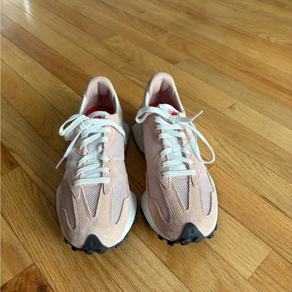 New Balance Women's 327 Pink and White Sneakers - Picture 5 of 7